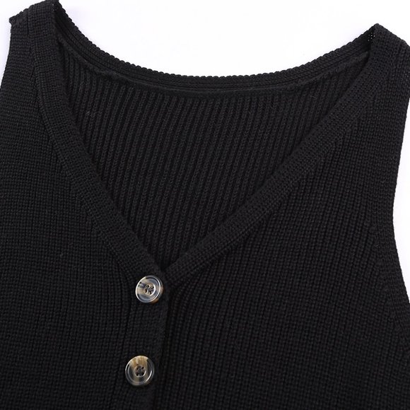 Black V Neck Striped Button Down Knit Tank - Picture 10 of 11